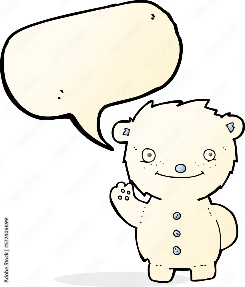 cartoon waving polar bear with speech bubble cartoon waving polar bear with speech bubble