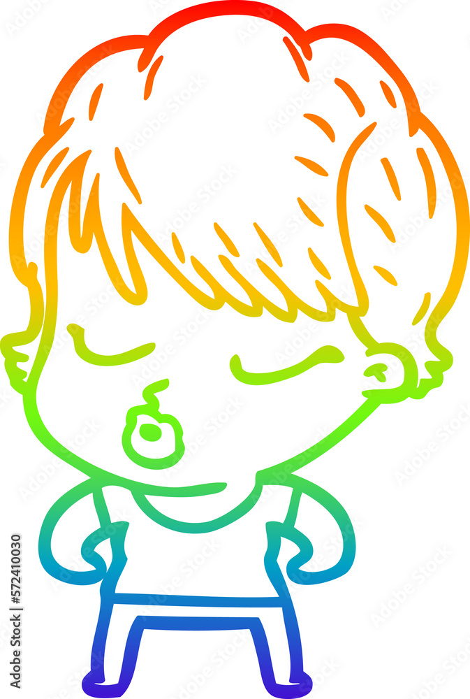 rainbow gradient line drawing cartoon woman with eyes shut rainbow gradient line drawing cartoon woman with eyes shut