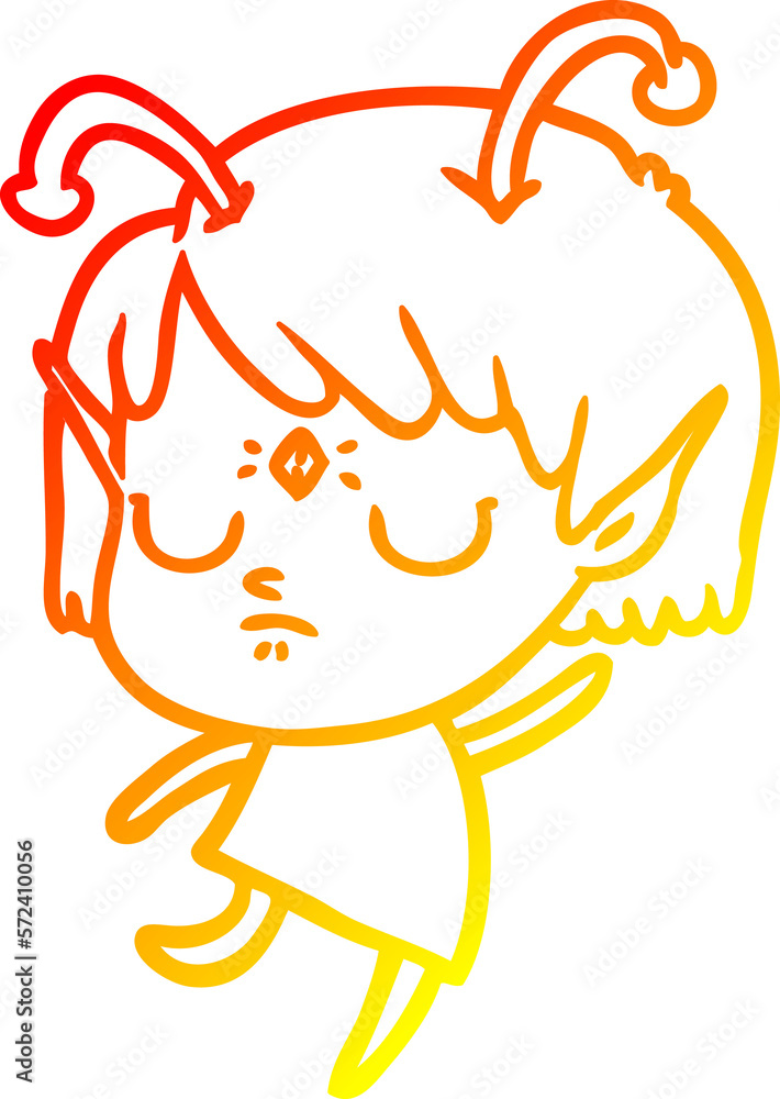 warm gradient line drawing cartoon alien girl warm gradient line drawing cartoon alien girl