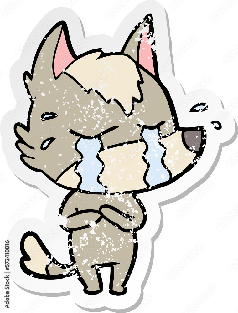 Fototapeta premium distressed sticker of a cartoon crying wolf