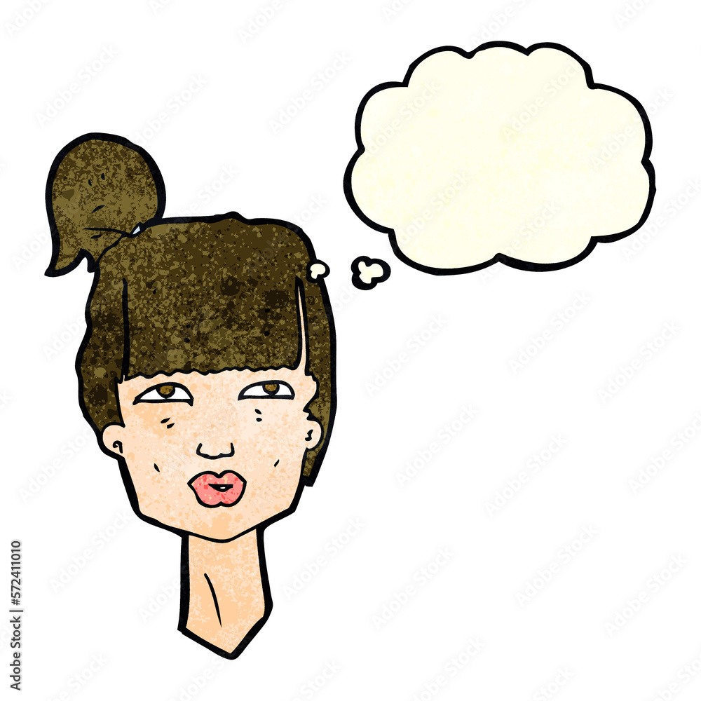 cartoon female head with thought bubble cartoon female head with thought bubble