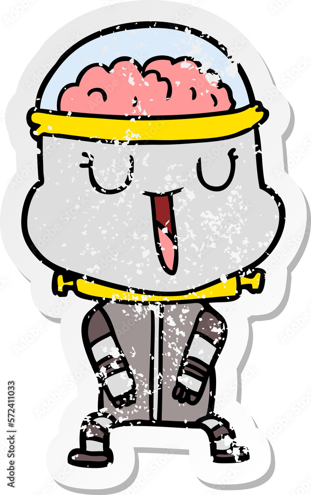 distressed sticker of a happy cartoon robot distressed sticker of a happy cartoon robot
