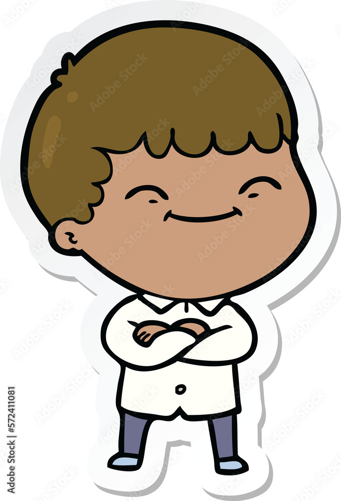 sticker of a cartoon happy boy sticker of a cartoon happy boy