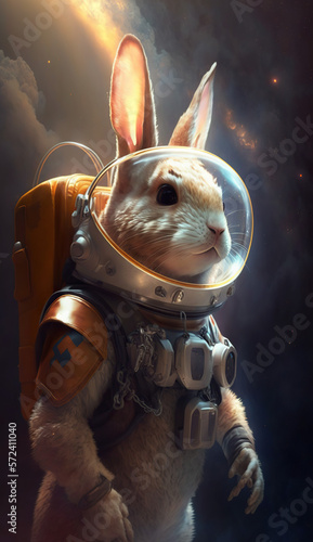 Tableau sur toile astronaut rabbit ready to travel to space