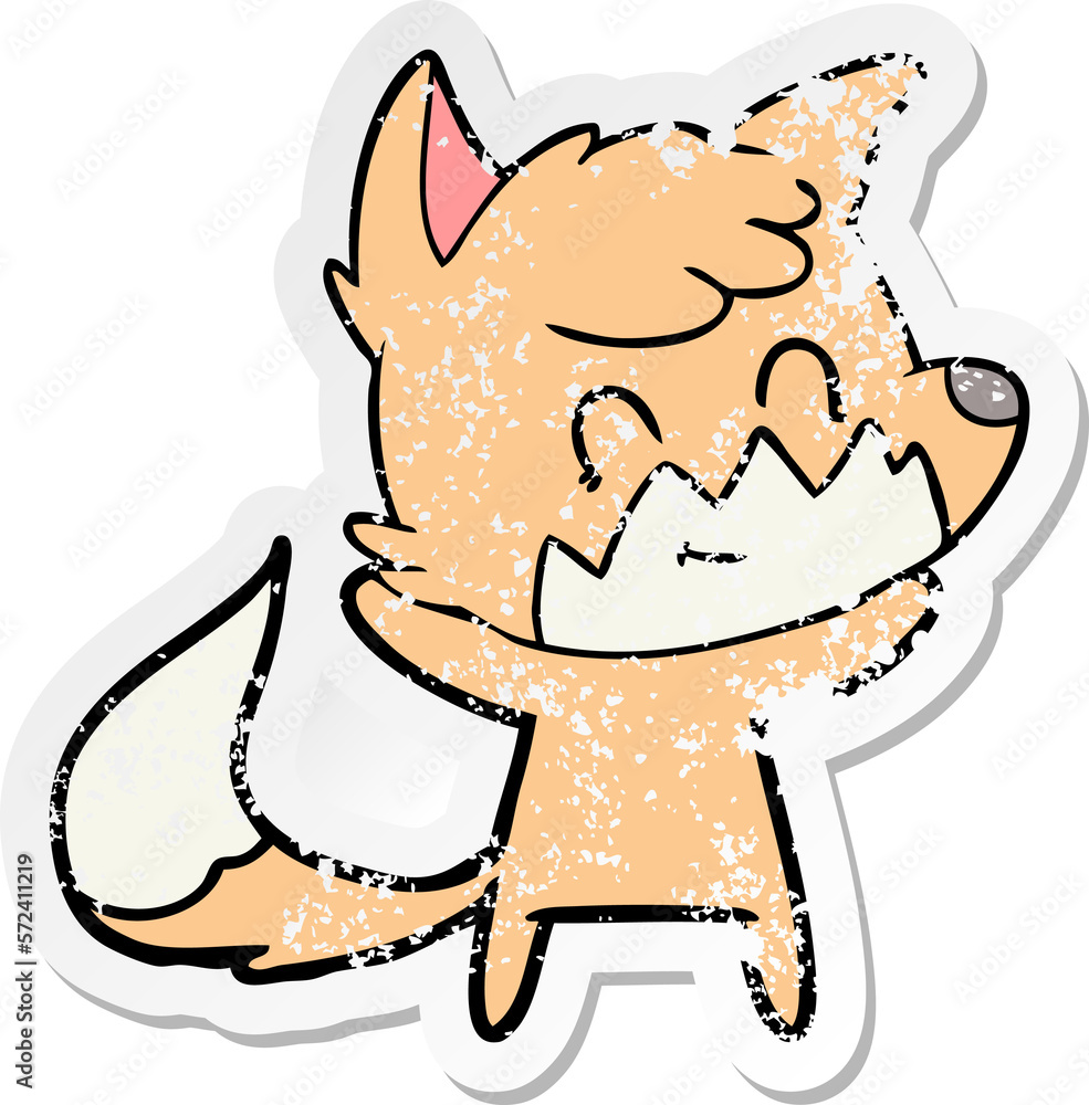 distressed sticker of a cartoon happy fox distressed sticker of a cartoon happy fox