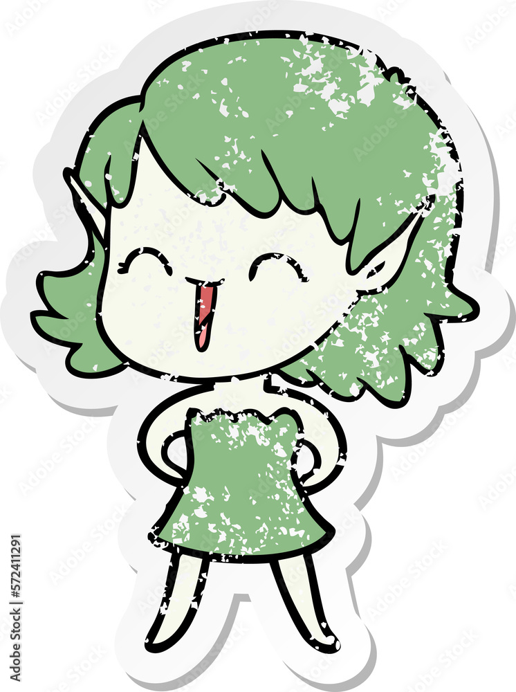 Fototapeta premium distressed sticker of a cartoon elf girl