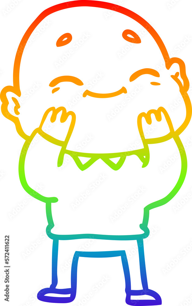 rainbow gradient line drawing happy cartoon bald man rainbow gradient line drawing happy cartoon bald man