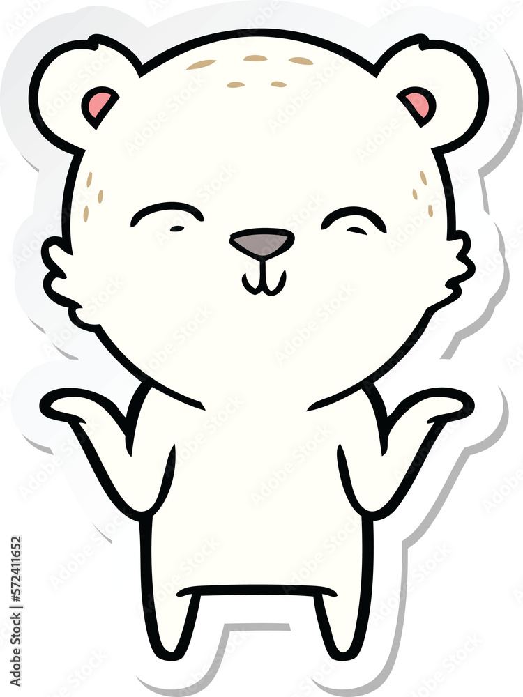 sticker of a happy cartoon polar bear shrugging shoulders sticker of a happy cartoon polar bear shrugging shoulders