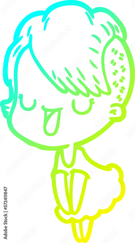 cold gradient line drawing cute cartoon girl with hipster haircut cold gradient line drawing cute cartoon girl with hipster haircut