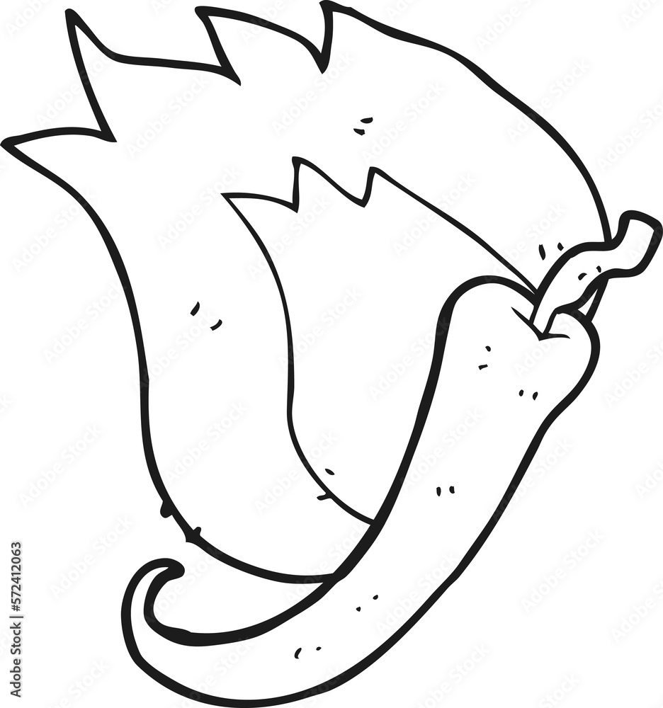 black and white cartoon flaming hot chilli pepper