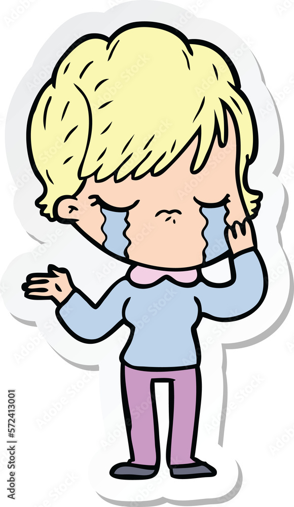 sticker of a cartoon woman crying sticker of a cartoon woman crying