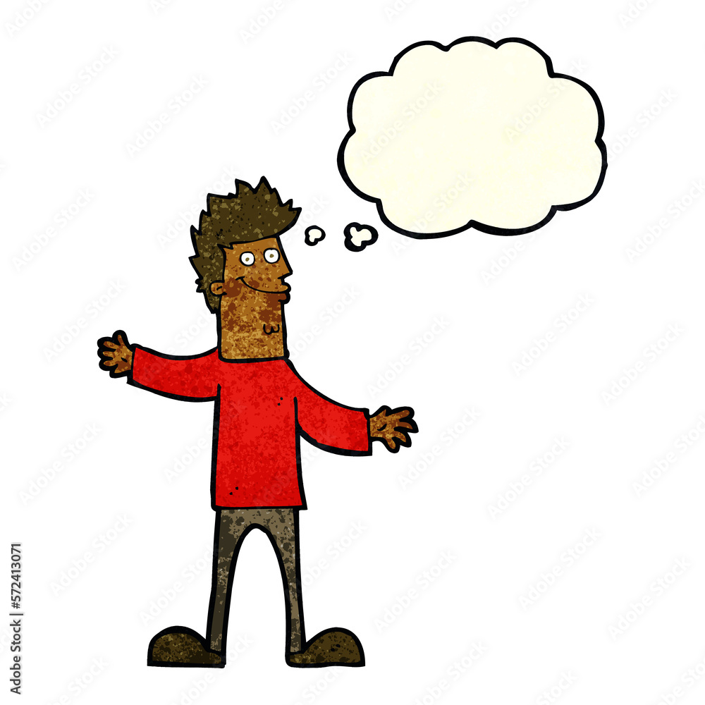 cartoon happy man with thought bubble cartoon happy man with thought bubble