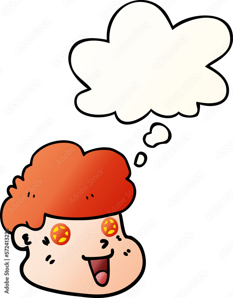 cartoon boy's face and thought bubble in smooth gradient style cartoon boy's face and thought bubble in smooth gradient style