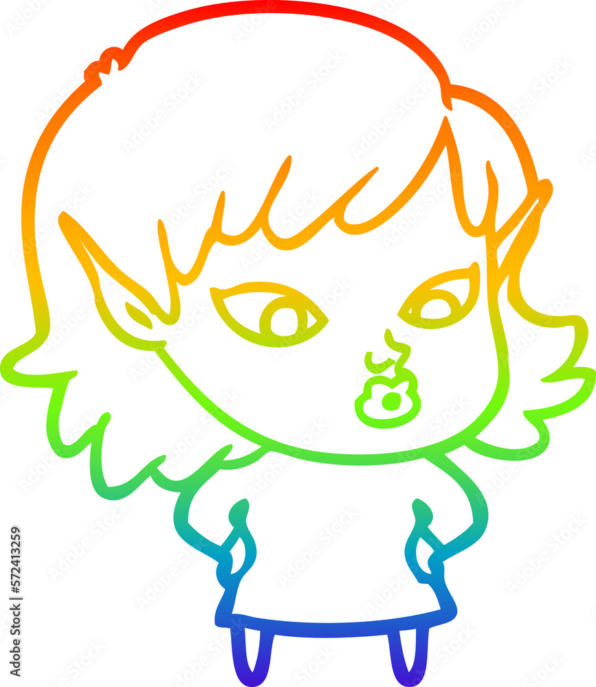 rainbow gradient line drawing pretty cartoon elf girl rainbow gradient line drawing pretty cartoon elf girl