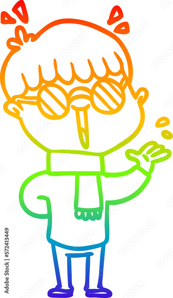 rainbow gradient line drawing cartoon boy wearing spectacles rainbow gradient line drawing cartoon boy wearing spectacles