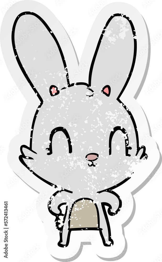 distressed sticker of a cute cartoon rabbit