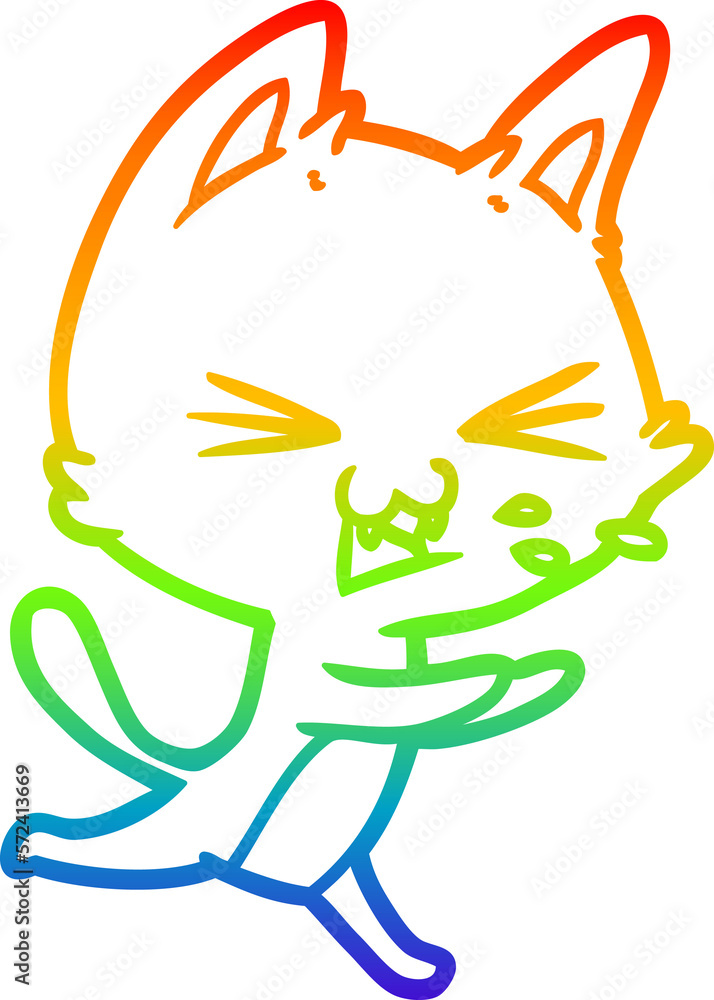 rainbow gradient line drawing cartoon cat hissing rainbow gradient line drawing cartoon cat hissing