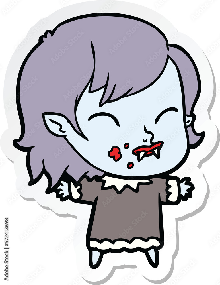sticker of a cartoon vampire girl with blood on cheek sticker of a cartoon vampire girl with blood on cheek
