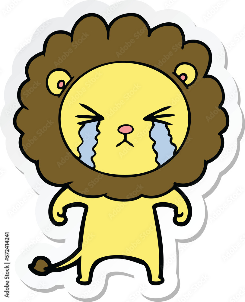 sticker of a cartoon crying lion sticker of a cartoon crying lion