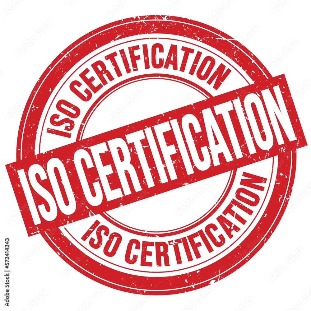 ISO CERTIFICATION text written on red round stamp sign ISO CERTIFICATION text written on red round stamp sign