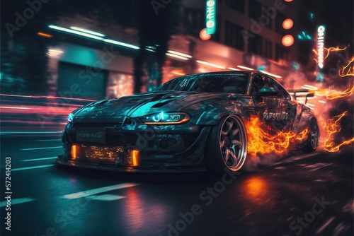 Concept streetracing car with magma exhausts, generative AI © TraveVisuals