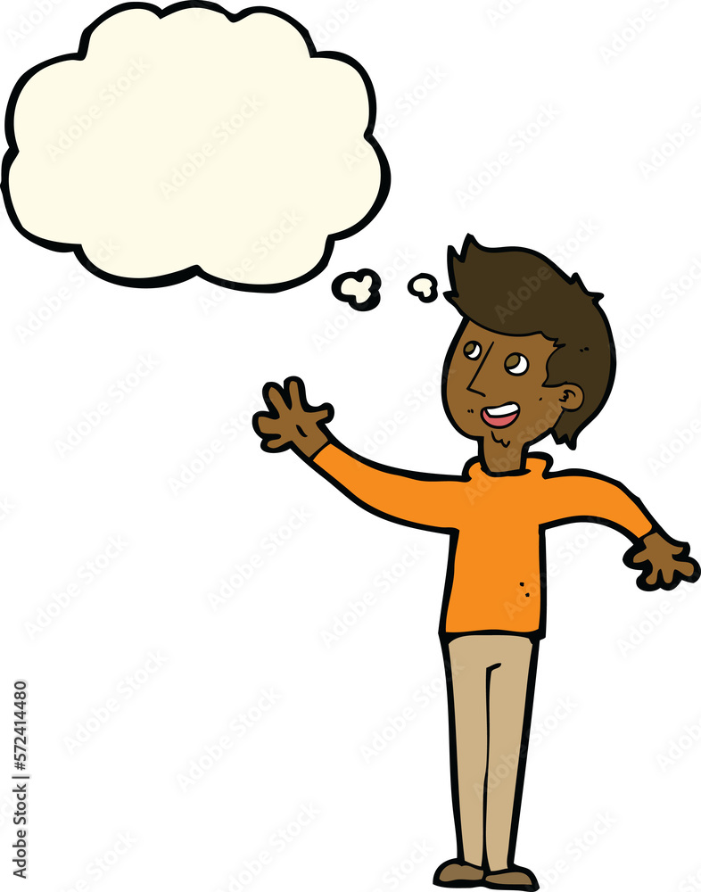 cartoon man waving with thought bubble cartoon man waving with thought bubble