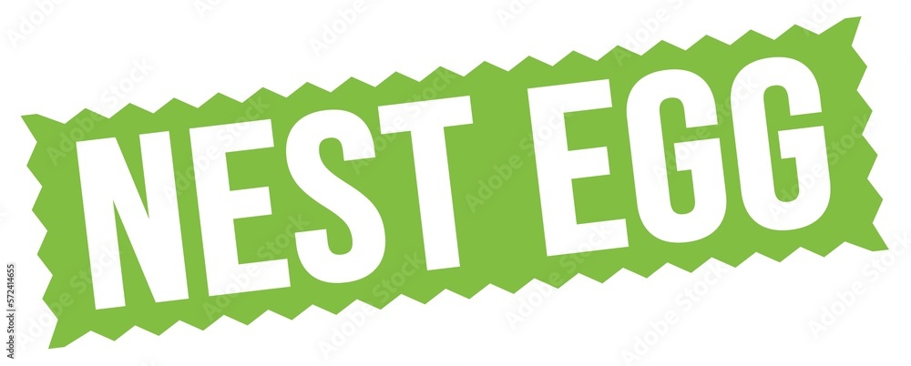 NEST EGG text written on green stamp sign. NEST EGG text written on green stamp sign.