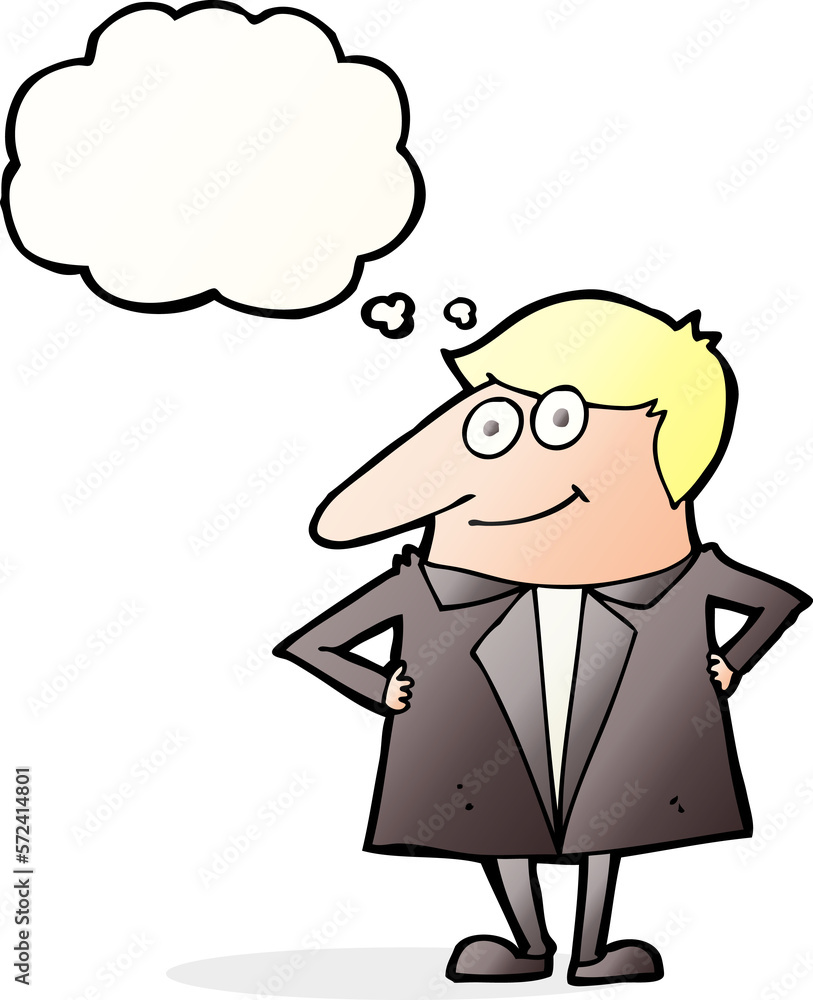 cartoon happy man in suit with thought bubble cartoon happy man in suit with thought bubble