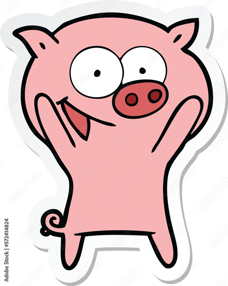 sticker of a happy pig cartoon sticker of a happy pig cartoon