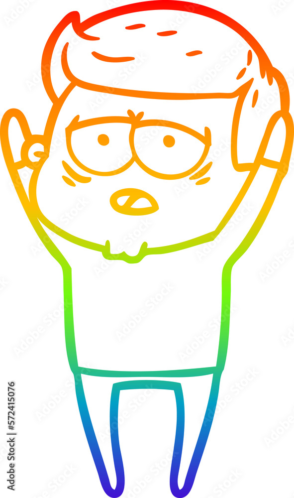 Obraz premium rainbow gradient line drawing cartoon tired man