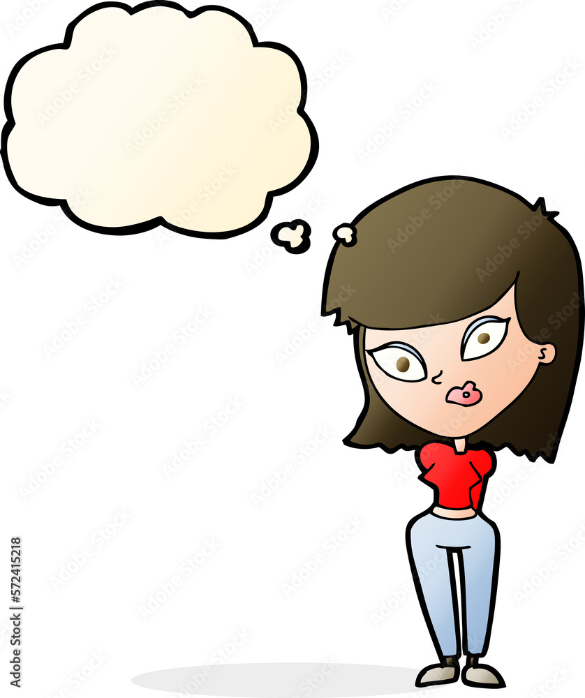 cartoon confused woman with thought bubble cartoon confused woman with thought bubble