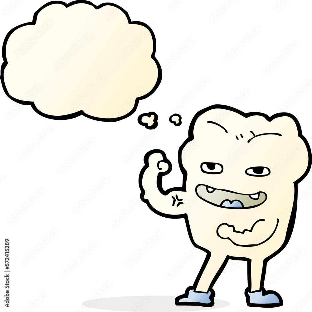 cartoon strong healthy tooth with thought bubble cartoon strong healthy tooth with thought bubble