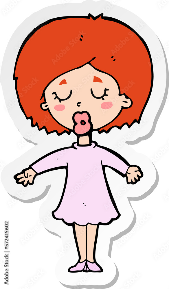 sticker of a cartoon woman in dress sticker of a cartoon woman in dress