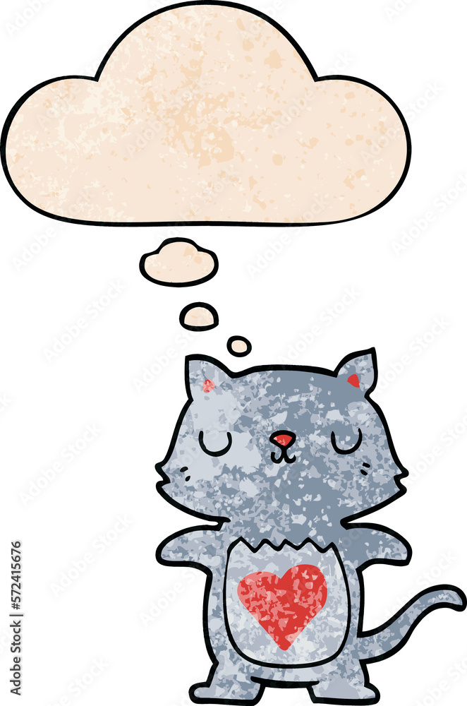 cute cartoon cat and thought bubble in grunge texture pattern style cute cartoon cat and thought bubble in grunge texture pattern style