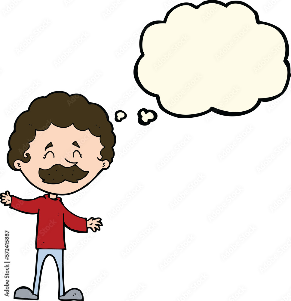 cartoon happy man with mustache with thought bubble cartoon happy man with mustache with thought bubble