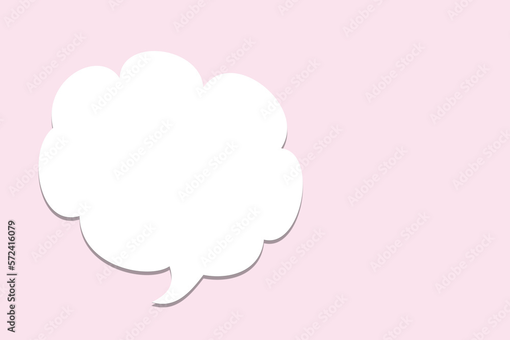 Weiße Sprechblase vor einem rosa Hintergrund, 2D-Illustration