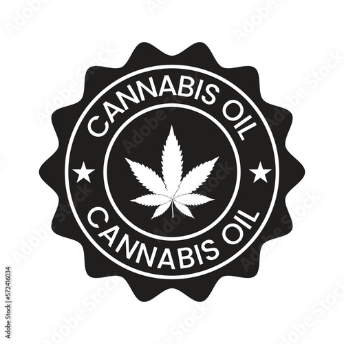 Cannabis Oil Badge Label Icon Vector, cbd oil label, hemp oil, marijuana leaf, seal icon design
