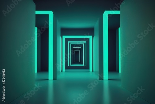 Neon abstract background  nightclub empty room interior  tunnel or corridor  luminous panels. AI