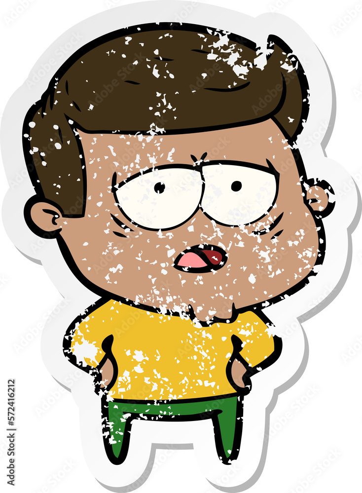 distressed sticker of a cartoon tired man distressed sticker of a cartoon tired man