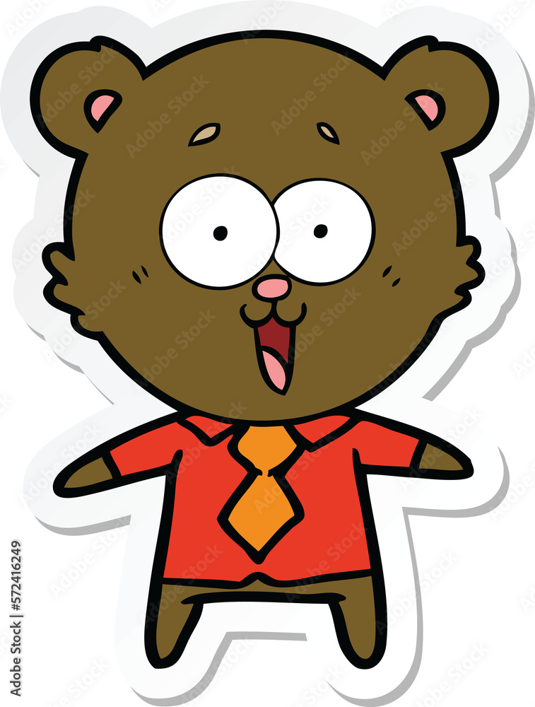 sticker of a laughing teddy bear cartoon in shirt and tie sticker of a laughing teddy bear cartoon in shirt and tie
