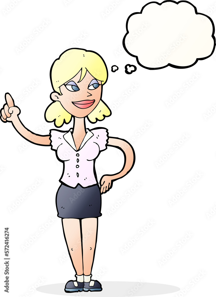 cartoon woman with great idea with thought bubble cartoon woman with great idea with thought bubble