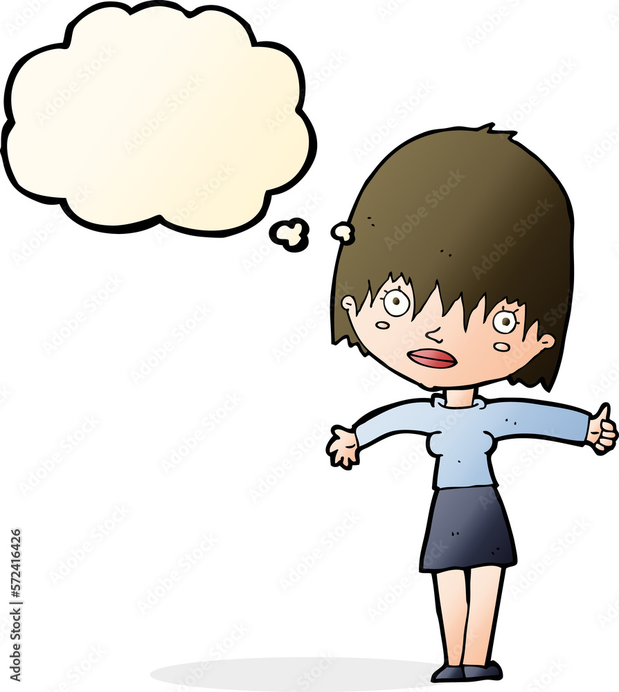 cartoon curious woman with thought bubble cartoon curious woman with thought bubble