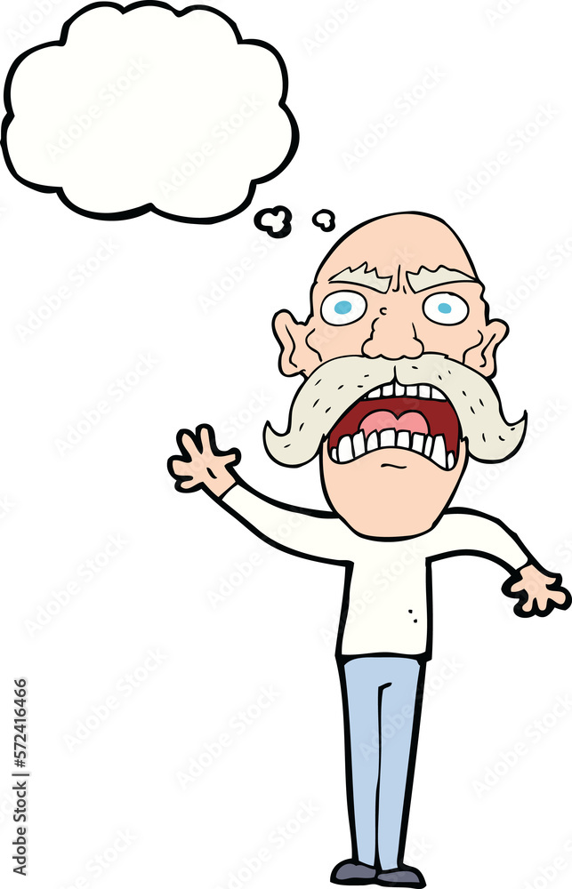 cartoon angry old man with thought bubble