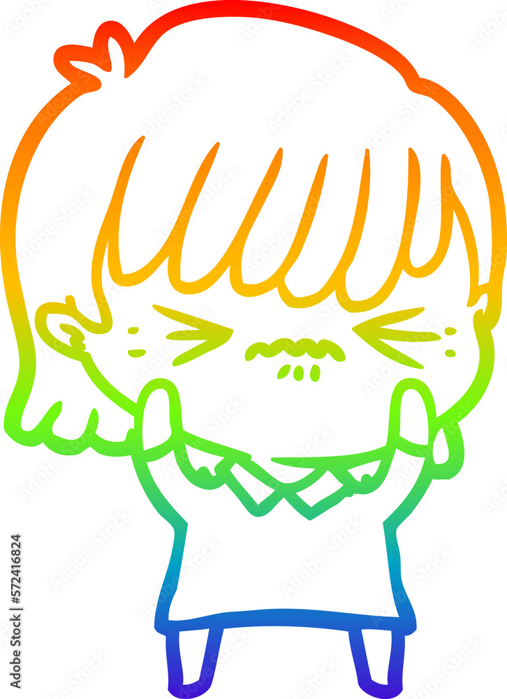 rainbow gradient line drawing annoyed cartoon girl rainbow gradient line drawing annoyed cartoon girl