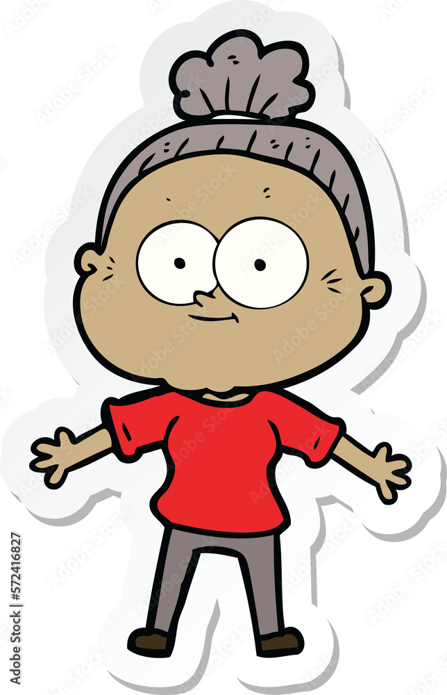 sticker of a cartoon happy old woman sticker of a cartoon happy old woman
