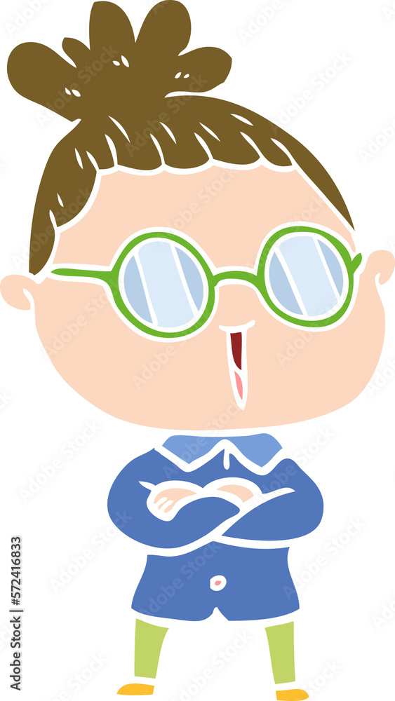flat color style cartoon woman wearing spectacles flat color style cartoon woman wearing spectacles
