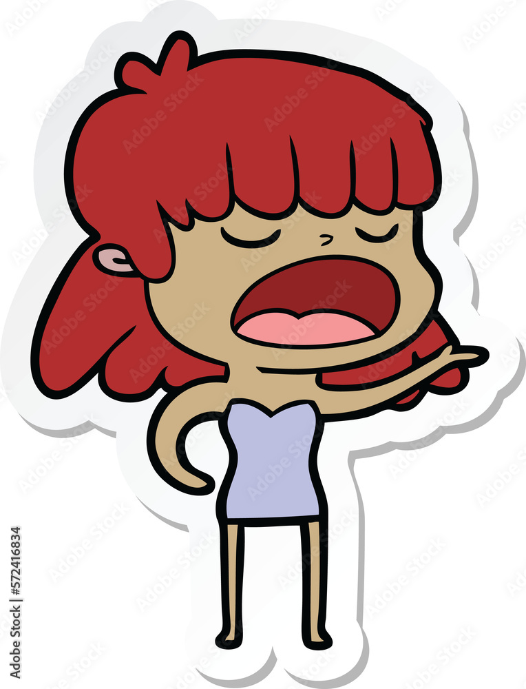 sticker of a cartoon woman talking loudly sticker of a cartoon woman talking loudly
