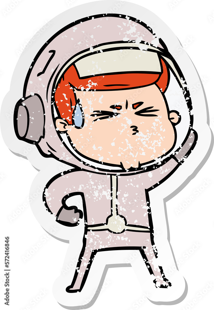 distressed sticker of a cartoon stressed astronaut distressed sticker of a cartoon stressed astronaut