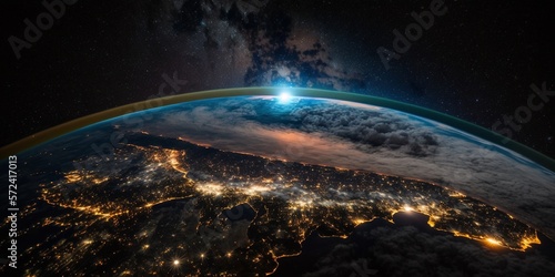 Planet Erde aus Weltraum Sich aus mit Sonne im Hintergrund, ai generativ
