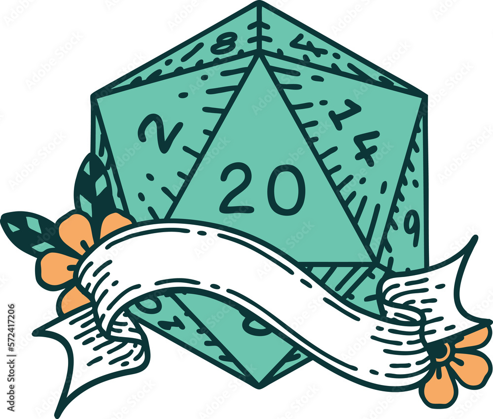 natural twenty D20 dice roll illustration natural twenty D20 dice roll illustration